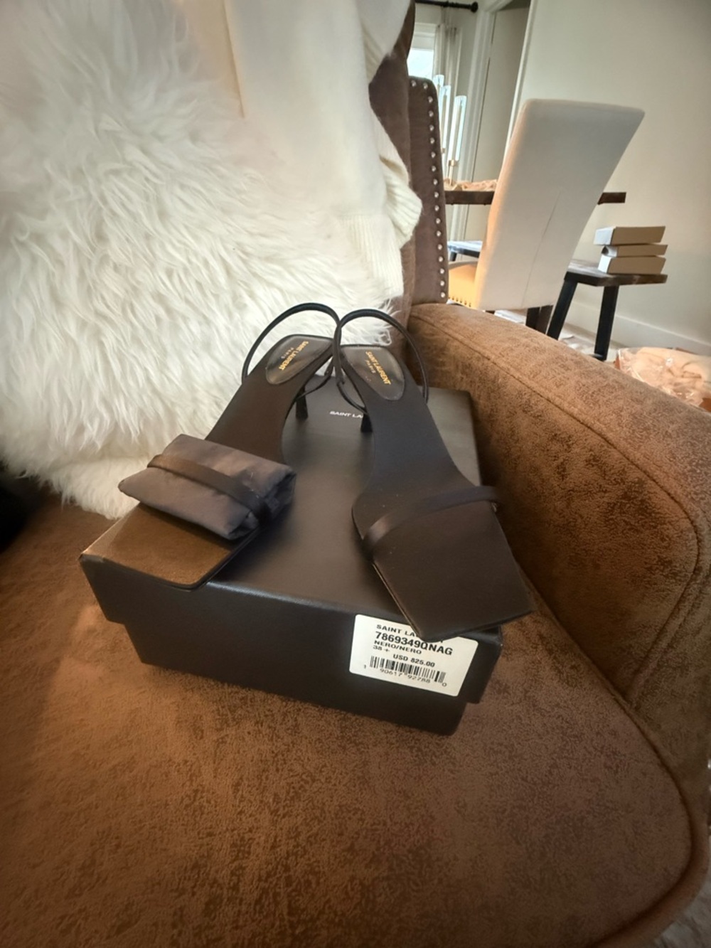 Saint Laurent Black Square-Toe Slingback Sandals